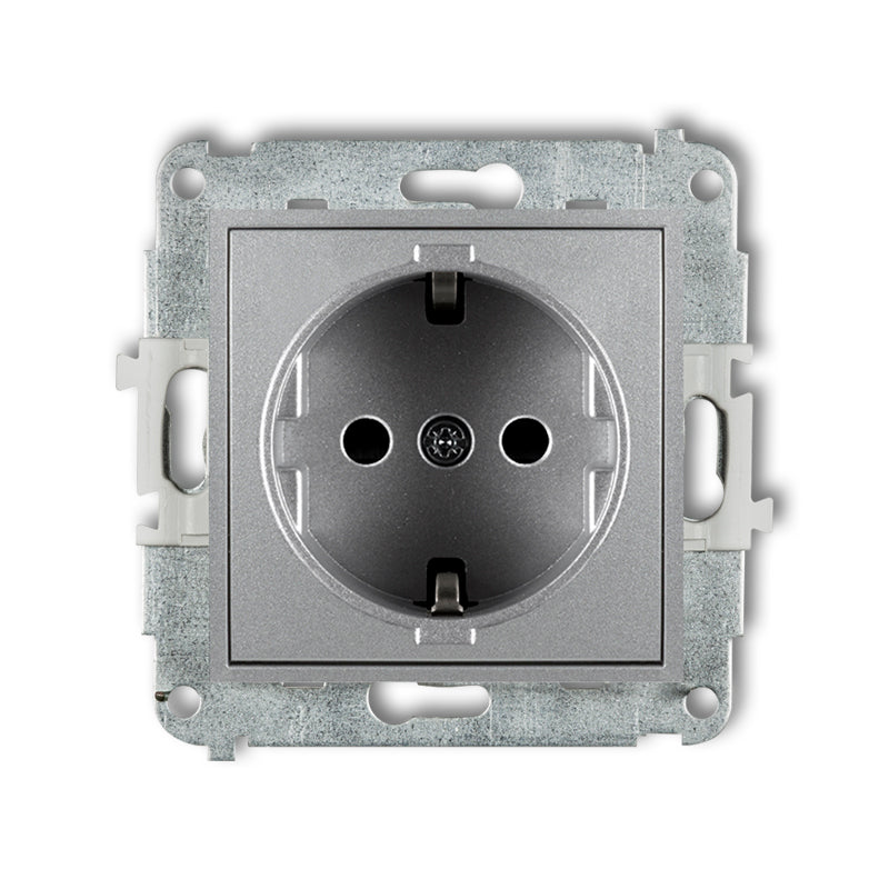 1-pin socket, mechanical MINI with earthing SCHUKO 2P+Z, z/a, IP20, silver metallic