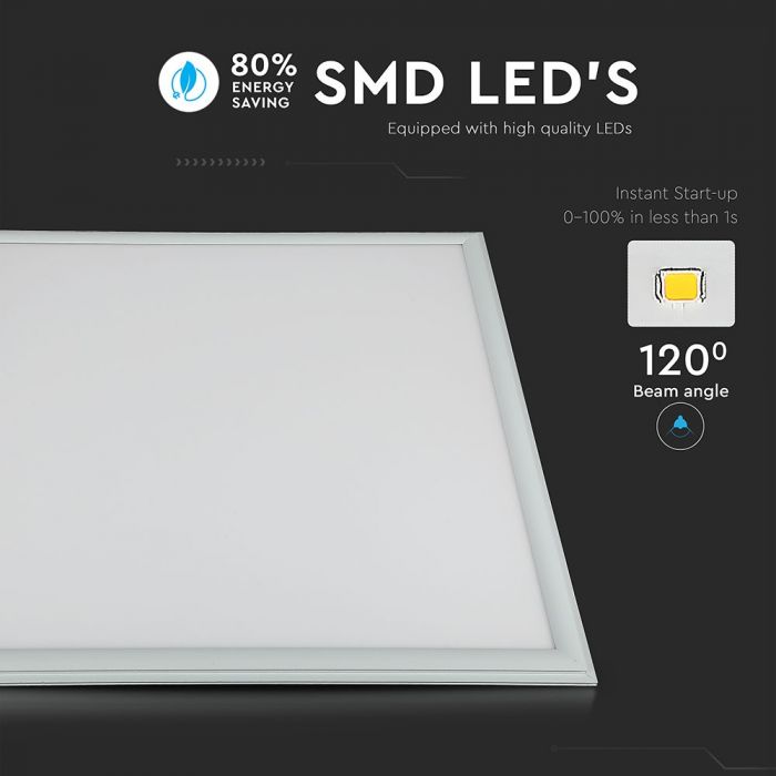 45W(3600Lm) LED panelis 595x595mm(600x600mm), V-TAC, CRI>95, auksti balta gaisma 6400K, komplektā barošanās bloks