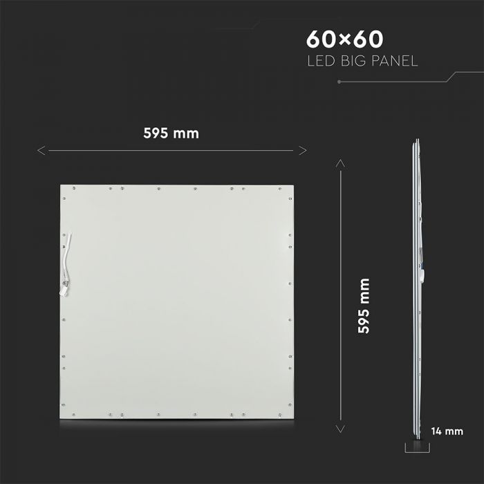 45W(3600Lm) LED panelis 595x595mm(600x600mm), V-TAC, CRI>95, auksti balta gaisma 6400K, komplektā barošanās bloks