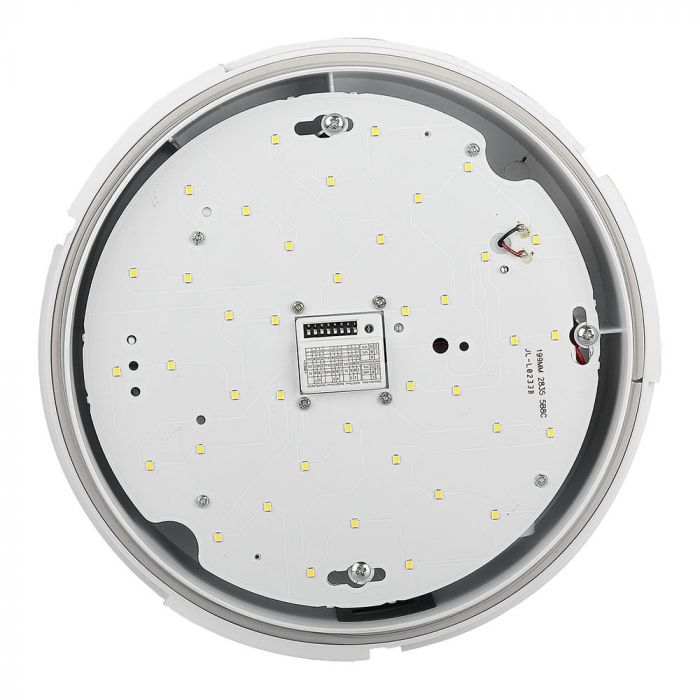 17W(1500Lm) LED plafons, balts, apaļš, IP65, V-TAC SAMSUNG, ar mikroviļņu sensoru un avārijas akumulatoru, neitrāli balta gaisma 4000K
