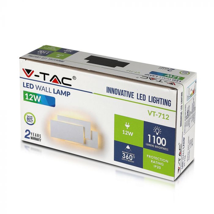 Provförsäljning 12W(1100Lm) LED-vägglampor, fyrkantiga, V-TAC, IP20, aluminium, neutralvit 4000K
