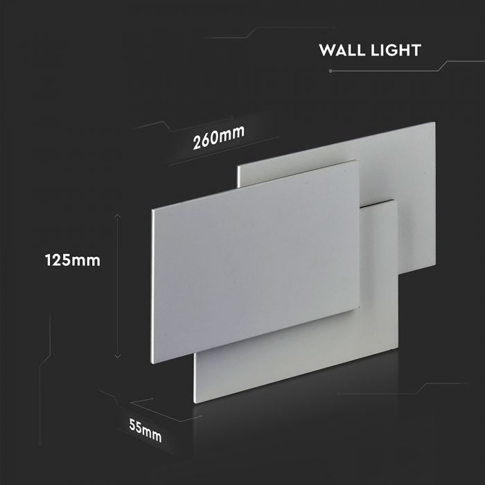 Provförsäljning 12W(1100Lm) LED-vägglampor, fyrkantiga, V-TAC, IP20, aluminium, neutralvit 4000K