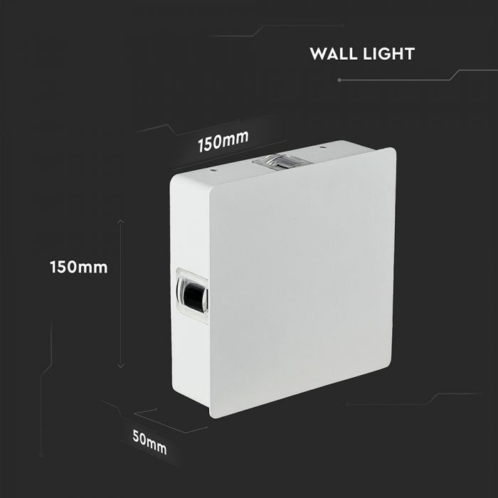 4W(440Lm) LED Fasādes gaismeklis, kvadrāta, V-TAC, IP65, alumīnija, silti balta gaisma 3000K