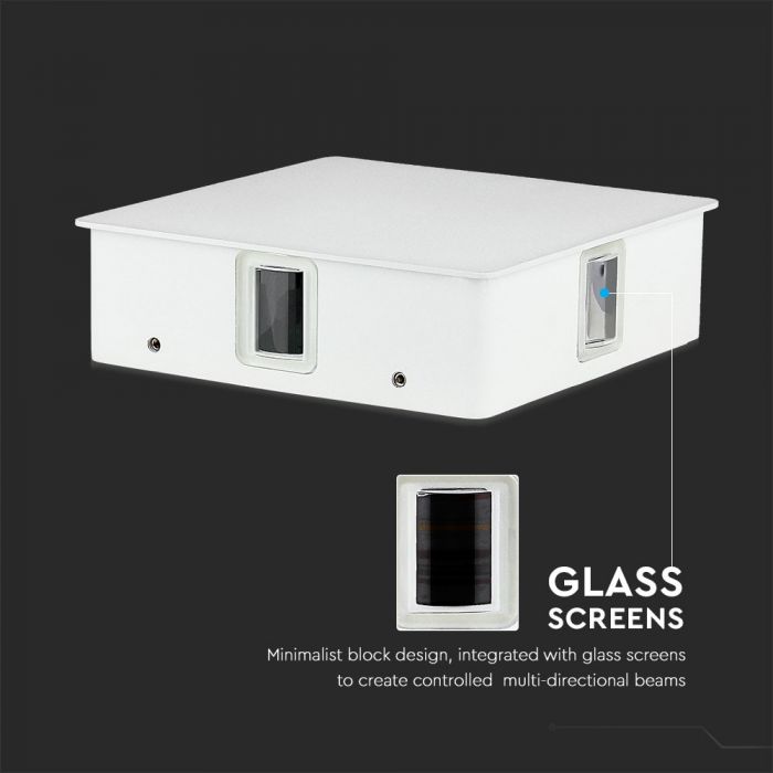 4W(440Lm) LED Fasādes gaismeklis, kvadrāta, V-TAC, IP65, alumīnija, silti balta gaisma 3000K