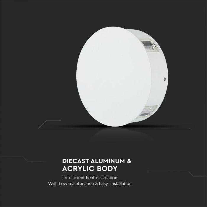 Светодиодный фасадный светильник, круглый, V-TAC, IP65, алюминий, теплый белый 3000K