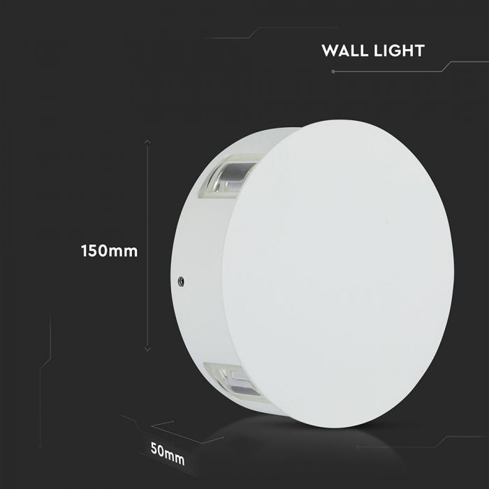 4W(440Lm) LED Facade light, round, V-TAC, IP65, aluminium, neutral white light 4000K