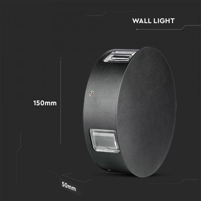 4W(440Lm) LED Fasādes gaismeklis, apaļš, V-TAC, IP65, alumīnija, silti balta gaisma 3000K