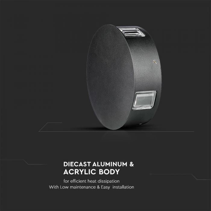 4W(440Lm) LED Fasādes gaismeklis, apaļš, V-TAC, IP65, alumīnija, silti balta gaisma 3000K