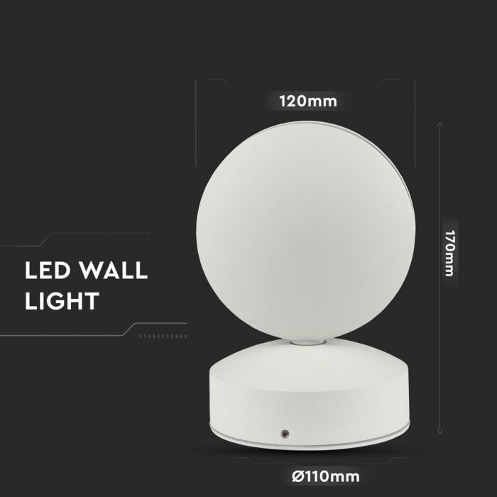 7W(770Lm) LED Fasādes gaismeklis, apaļš, V-TAC, IP65, alumīnija, silti balta gaisma 3000K