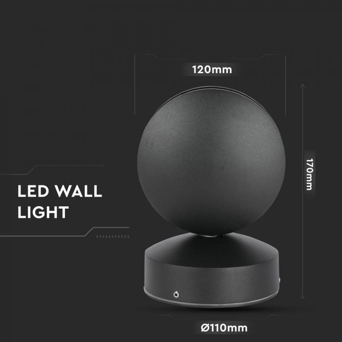 7W(770Lm) LED-fassaadivalgusti, ümmargune, V-TAC, IP65, alumiinium, soe valge valgus 3000K
