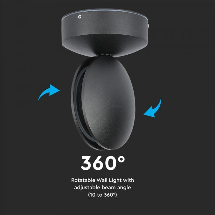 7W(770Lm) LED Fasādes gaismeklis, apaļš, V-TAC, IP65, alumīnija, neitrāli balta gaisma 4000K