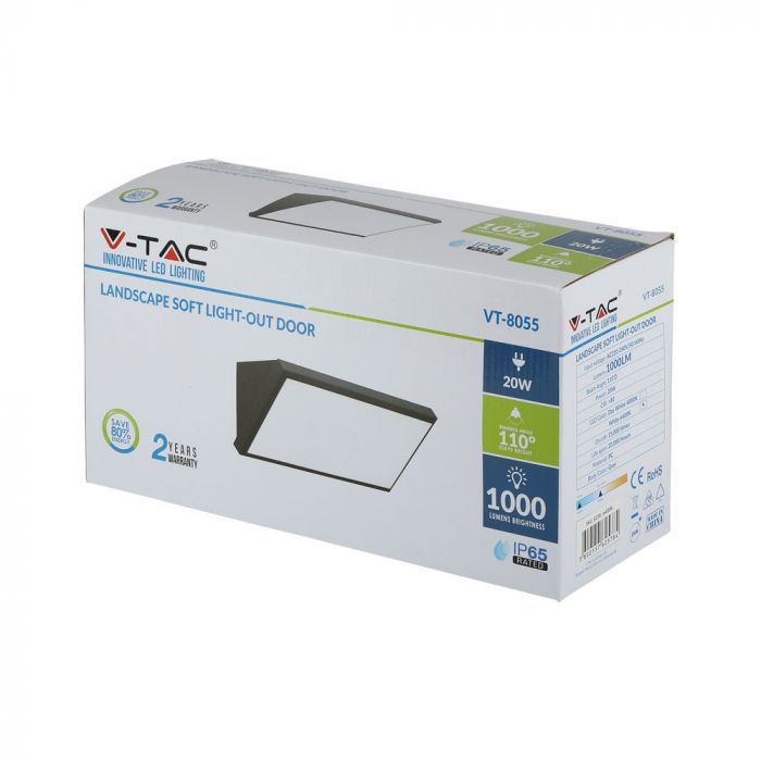 20W(1000Lm) LED-fasadarmatur, V-TAC, IP65, grå, kallvit 6400K