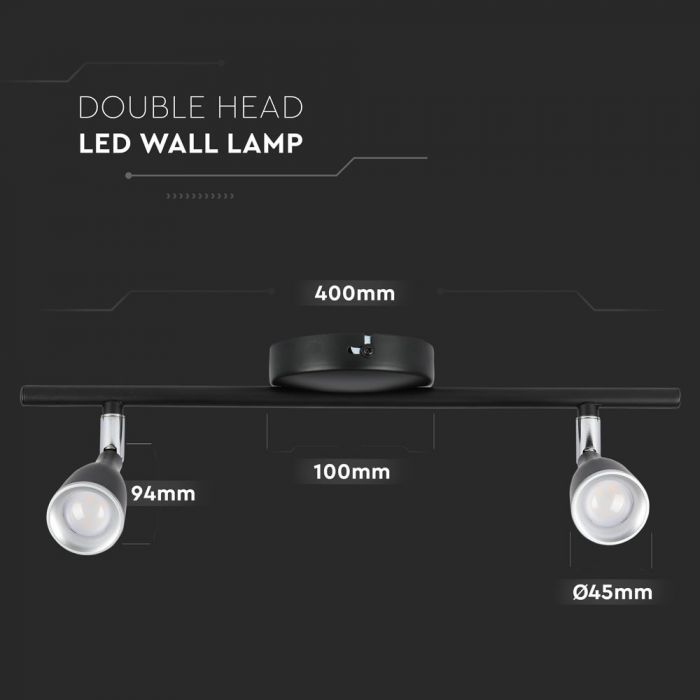 2x4.5W(680Lm) LED seinavalgusti, V-TAC, IP20, soe valge valgus 3000K