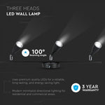 13.5W(1000Lm) LED seinavalgusti, V-TAC, IP20, soe valge valgus 3000K