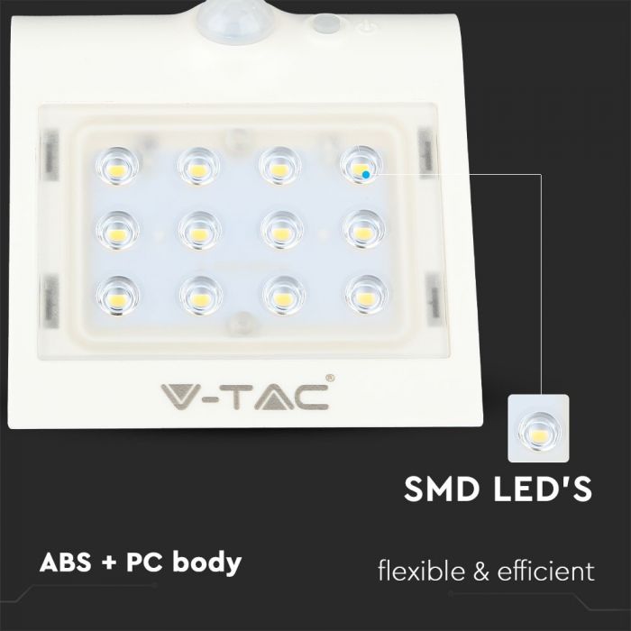 3W (500Lm) LED päikesevalgusti liitiumakuga, IP65, valge, VTAC, neutraalne valge valgus 4000K