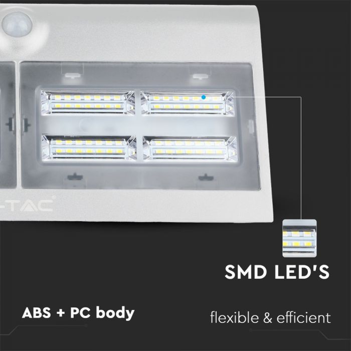 6.8W(800Lm) LED solārais gaismeklis ar litija akumulatoru, IP65, balts, V-TAC