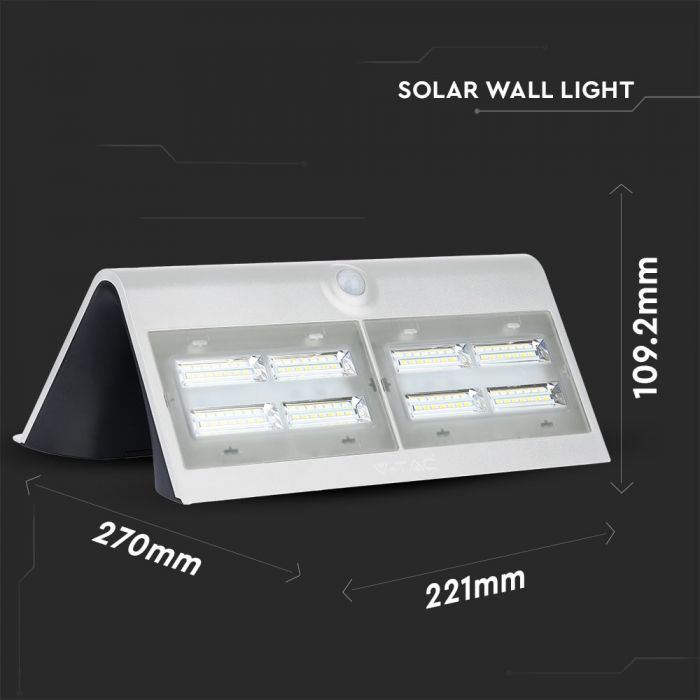 6.8W(800Lm) LED solārais gaismeklis ar litija akumulatoru, IP65, balts, V-TAC