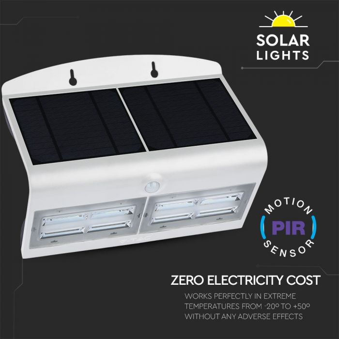 6.8W(800Lm) LED solārais gaismeklis ar litija akumulatoru, IP65, balts, V-TAC