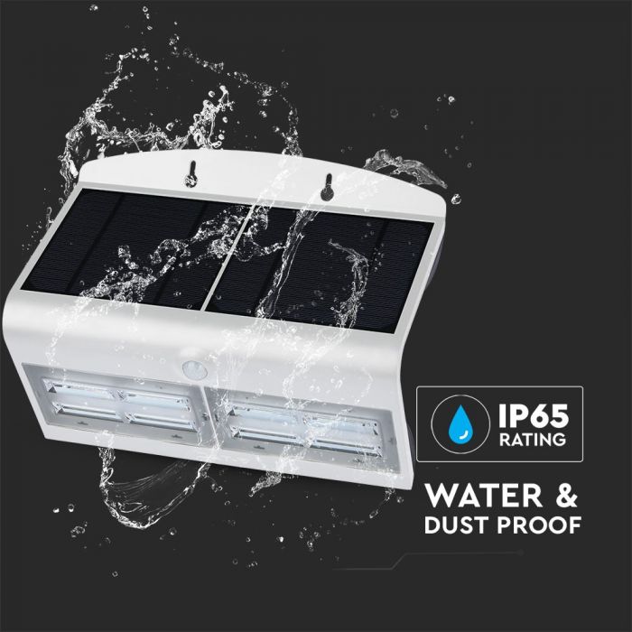 6.8W(800Lm) LED solārais gaismeklis ar litija akumulatoru, IP65, balts, V-TAC