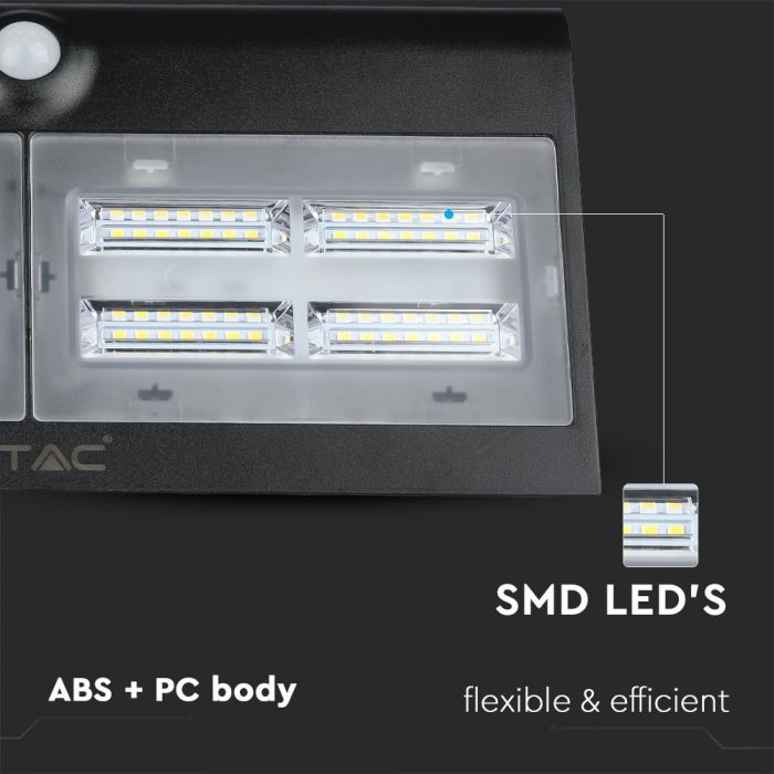 7W(850Lm) LED solar luminaire for house facade with lithium battery, IP65, V-TAC, neutral white light 4000K