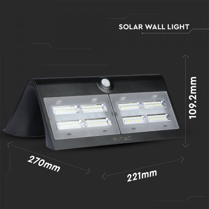7W(850Lm) LED solar luminaire for house facade with lithium battery, IP65, V-TAC, neutral white light 4000K
