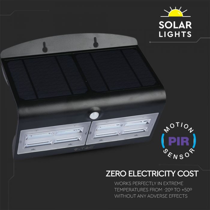 7W(850Lm) LED solar luminaire for house facade with lithium battery, IP65, V-TAC, neutral white light 4000K