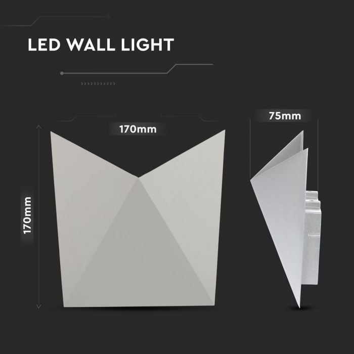 5W(550Lm) LED Fasādes gaismeklis, V-TAC, IP65, pelēks, neitrāli balta gaisma 4000K