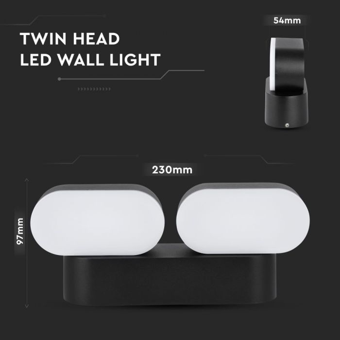 12W(1320Lm) LED double Facade light, V-TAC, IP65, warm white light 3000K