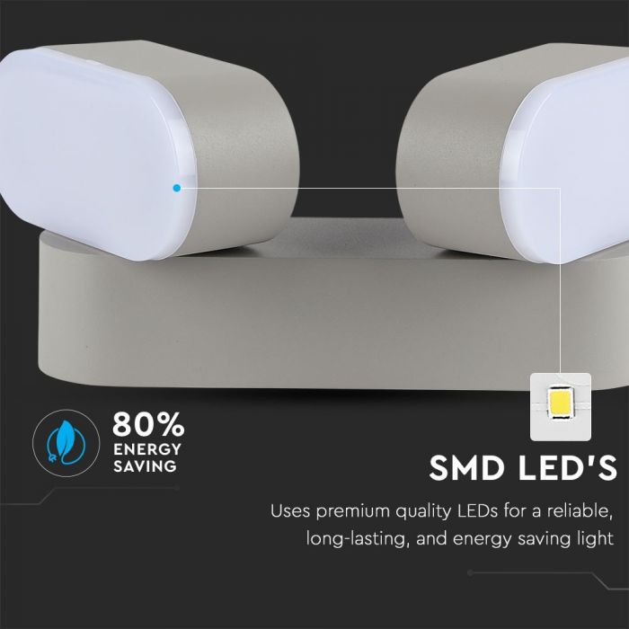 12W(1320Lm) LED dubultais Fasādes gaismeklis, V-TAC, IP65, silti balta gaisma 3000K