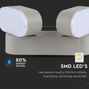 12W(1320Lm) LED dubultais Fasādes gaismeklis, V-TAC, IP65, silti balta gaisma 3000K
