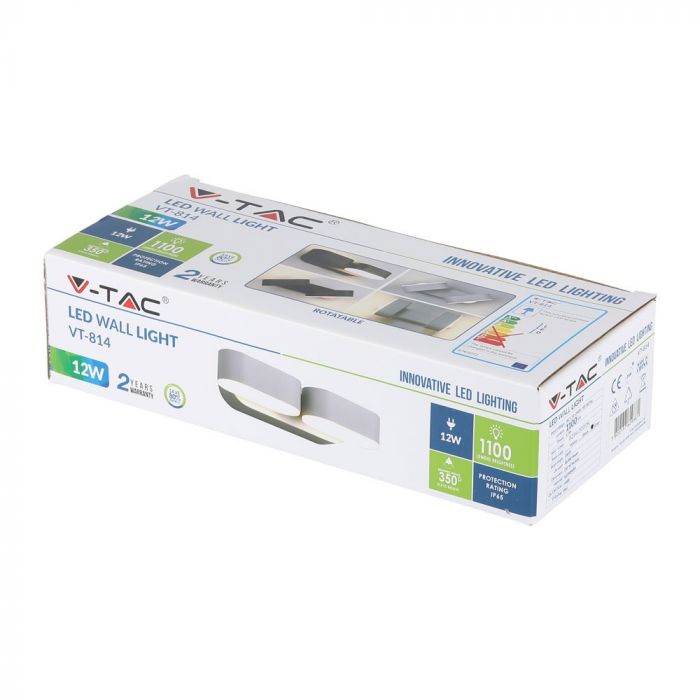 12W(1320Lm) LED dubultais Fasādes gaismeklis, V-TAC, IP65, silti balta gaisma 3000K