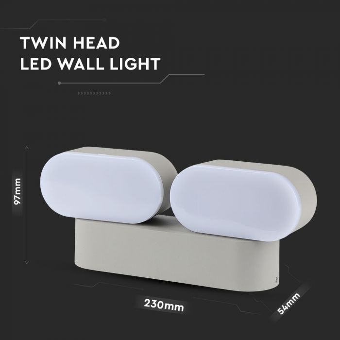 12W(1320Lm) LED dubultais Fasādes gaismeklis, V-TAC, IP65, silti balta gaisma 3000K