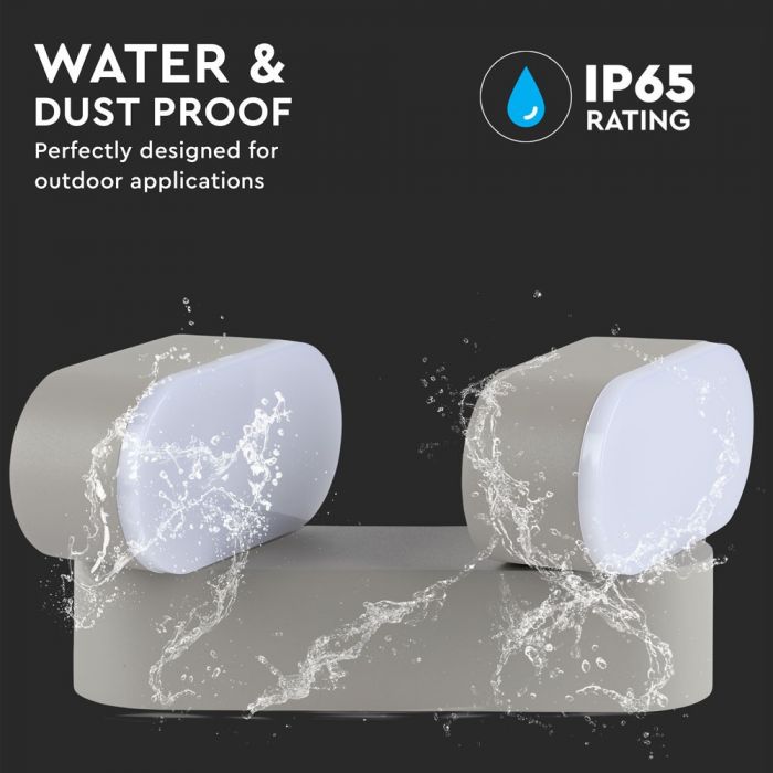 12W(1320Lm) LED dubultais Fasādes gaismeklis, V-TAC, IP65, silti balta gaisma 3000K