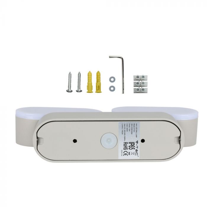 12W(1320Lm) LED dubultais Fasādes gaismeklis, V-TAC, IP65, silti balta gaisma 3000K