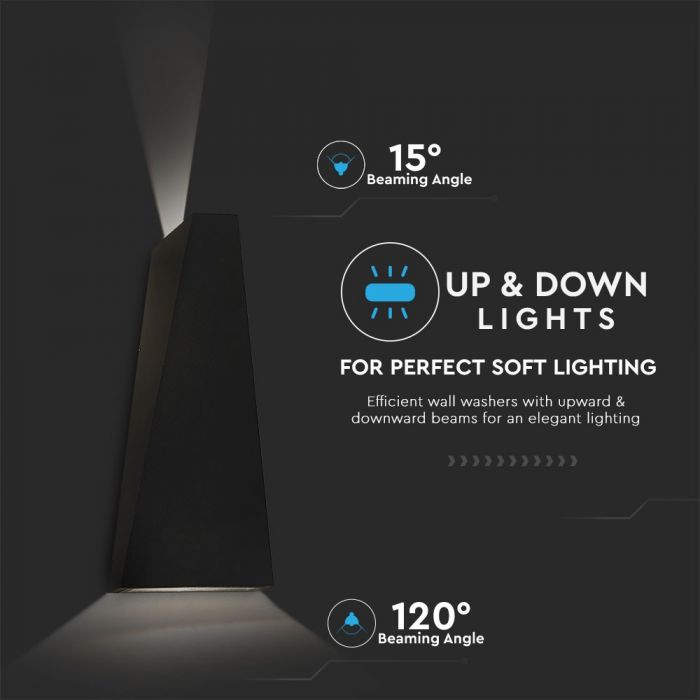 Фасадный светодиодный светильник 6W(660Lm), двунаправленный, IP65, V-TAC, теплый белый свет 3000K