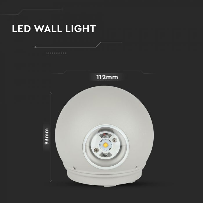 Фасадный светодиодный светильник 6W(660Lm), двунаправленный, IP65, V-TAC, теплый белый свет 3000K