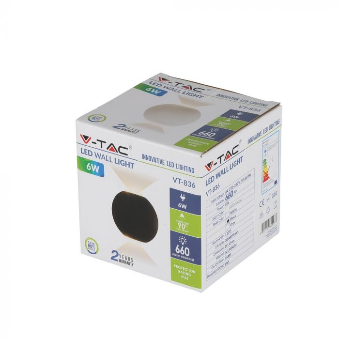 6W(660Lm) LED Facade light, two-way, IP65, V-TAC, warm white light 3000K