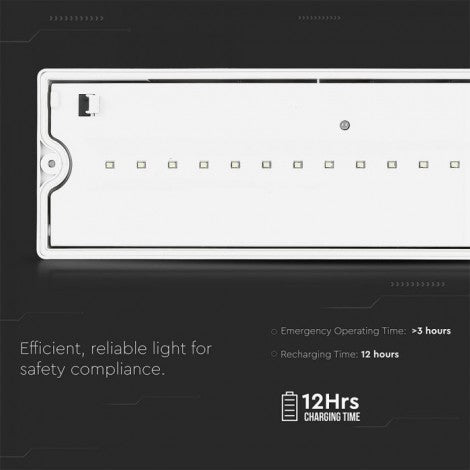 3W(140Lm) LED AVĀRIJAS izeja, V-TAC SAMSUNG, IP65, garantija 5 gadi, auksti balta gaisma 6400K