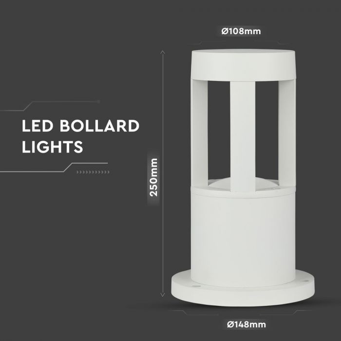 10W(450Lm) LED-trädgårdslampa, vitt hölje, 25 cm, IP65, V-TAC, neutralvitt ljus 4000K