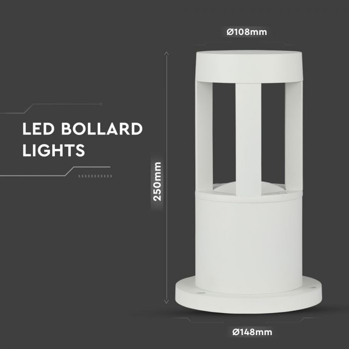10W(450Lm) LED Dārza lampa, balts korpuss, 25 cm, IP65, V-TAC, auksti balta gaisma 5000K