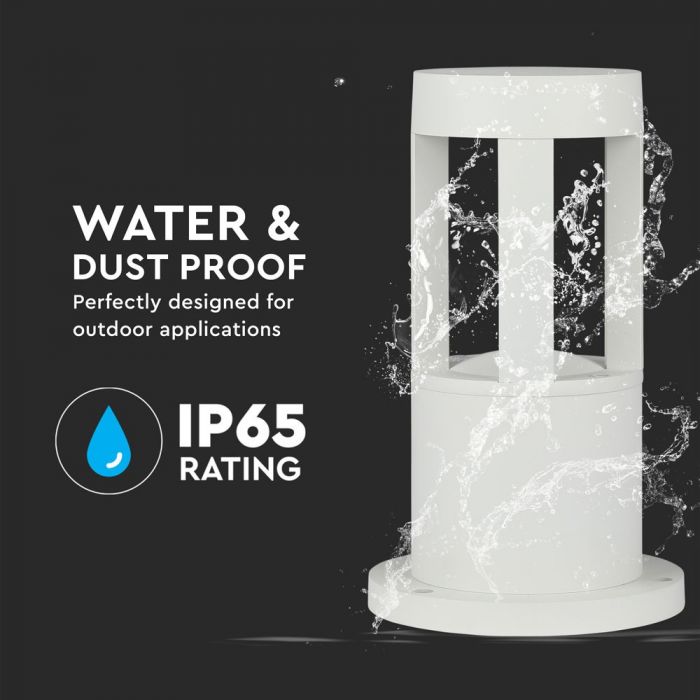 10W(450Lm) LED Dārza lampa, balts korpuss, 25 cm, IP65, V-TAC, auksti balta gaisma 5000K
