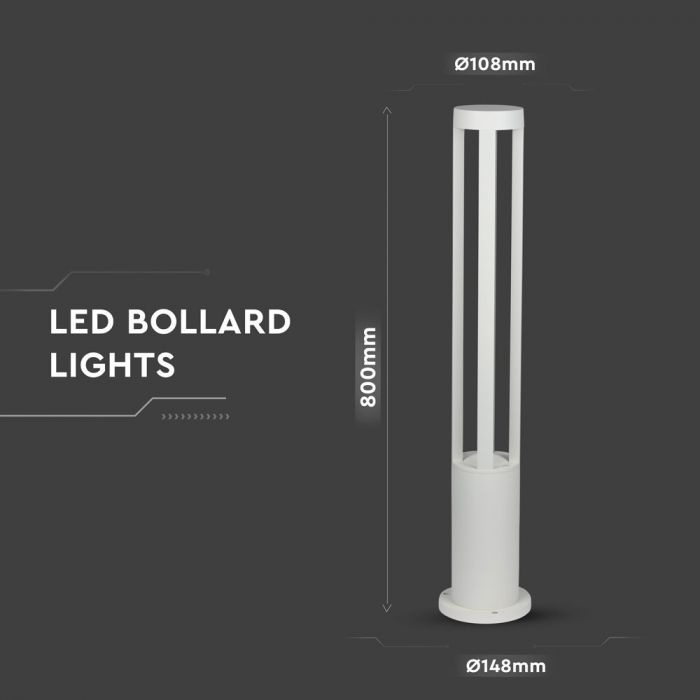 10W(450Lm) LED Dārza lampa, balts korpuss, 80 cm, IP65, V-TAC, auksti balta gaisma 5000K