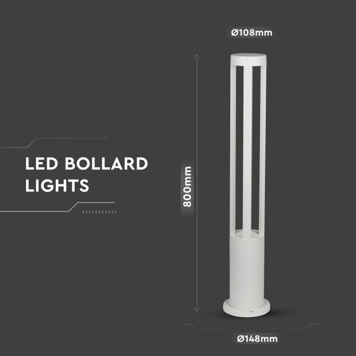 10W(450Lm) LED Garden lamp, white body, 80 cm, IP65, V-TAC, cold white light 5000K