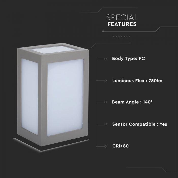 12W(750Lm) LED Facade light, square, V-TAC, IP65, cold white light 6400K