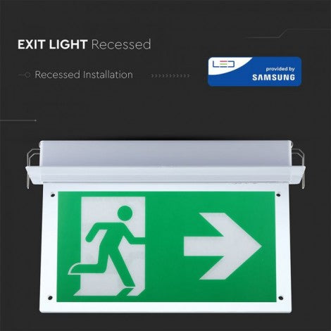 2W(160Lm) LED AVĀRIJAS izeja, V-TAC SAMSUNG, IP20, garantija 5 gadi, auksti balta gaisma 6000K