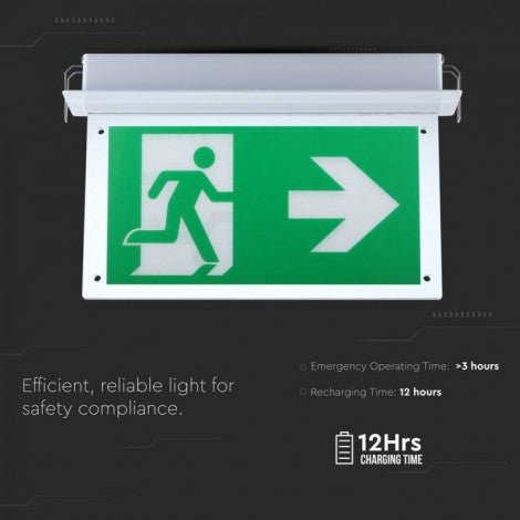 2W(160Lm) LED AVĀRIJAS izeja, V-TAC SAMSUNG, IP20, garantija 5 gadi, auksti balta gaisma 6000K