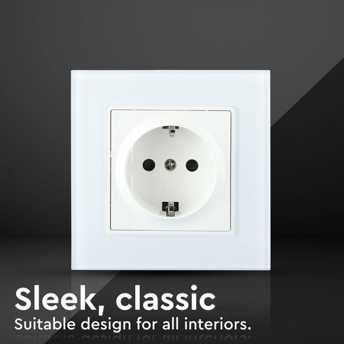 V-TAC EU 16A socket, glass panel, white