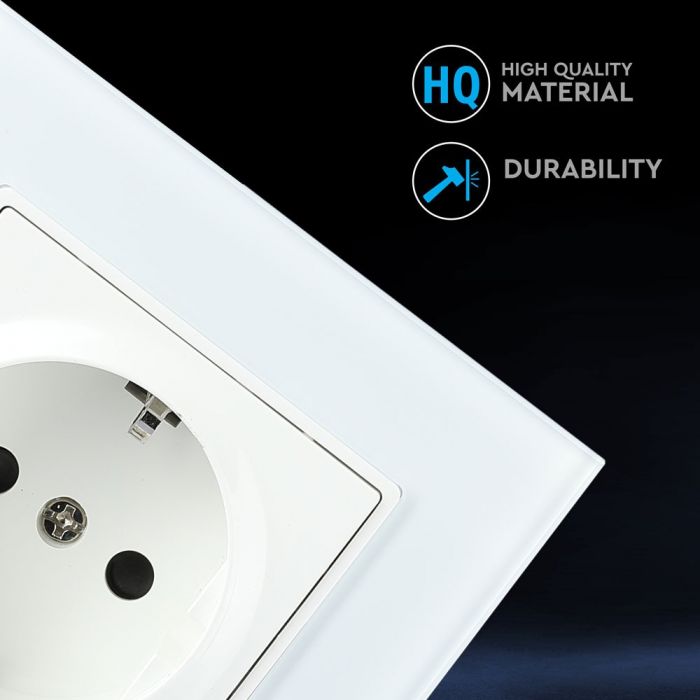 V-TAC EU 16A kontaktligzda, stikla panelis, balta