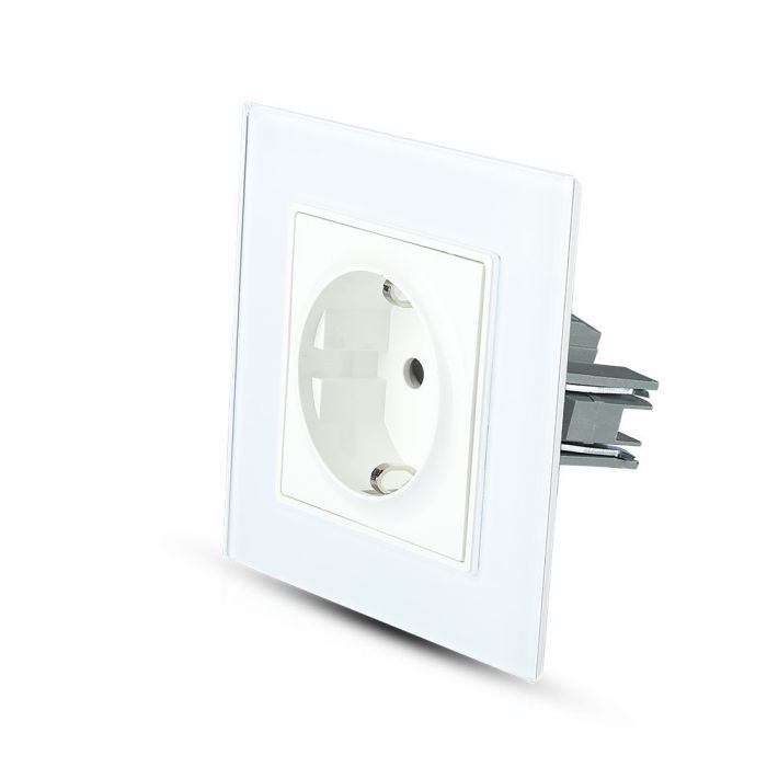 V-TAC EU 16A socket, glass panel, white