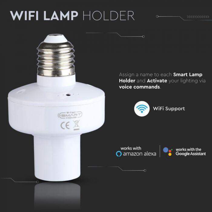 WIFI-lamphållare (kompatibel med Alexa, Google Home), 10A, V-TAC
